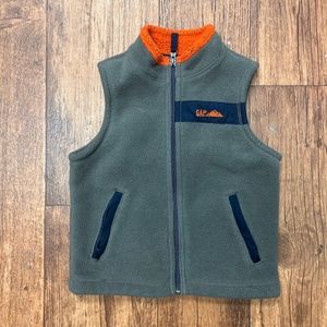 Gap 3t olive green & orange fleece zip up vest